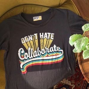 DAZEY LA Don't Hate Collaborate Distressed T Shirt
